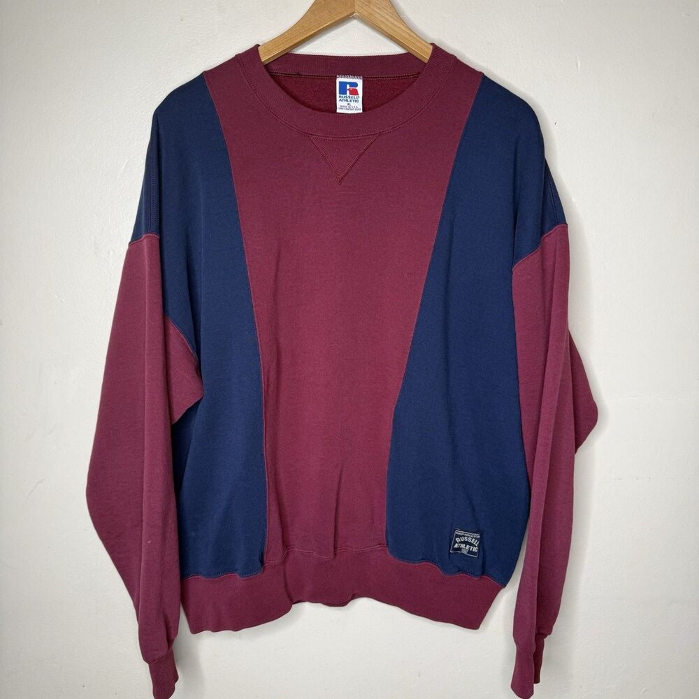 Vintage 90s Russell Athletic Crewneck Sweatshirt XL Made in USA Colorblock Boxy - Picture 2 of 9